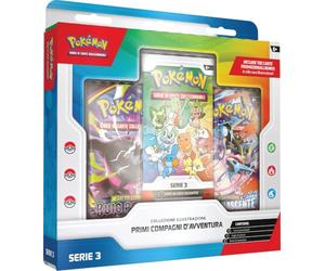 Pokémon: Colección ilustración Primeros compañeros de Aventura - Serie 3 del GCC Pokémon (3 Cartas promocionales, 2 Sobres de expansión y 1 Hoja de Pegatinas), edición en Italiano