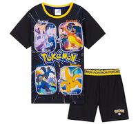 Pokémon Cómodo Conjunto de Pijama Corto Anime para Niños (Negro/Amarillo, 6-7 Años)