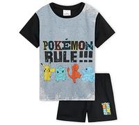 Pokémon Cómodo Conjunto de Pijama Corto Anime para Niños (Negro/Gris,9-10 años)