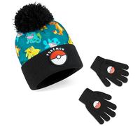 Pokémon Conjunto Bufanda Gorro y Guantes Niño o Guantes y Gorro, Accesorios de Invierno, 4-12 Años, Pikachu Regalos de Anime (4-12 Años, Negro/Azul, 2 Pcs)