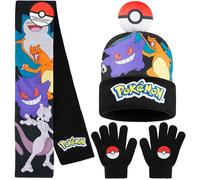 Pokémon Conjunto Bufanda Gorro y Guantes Niño o Guantes y Gorro, Accesorios de Invierno, 4-12 Años, Pikachu Regalos de Anime (4-12 Años, Multi, 3 Pcs)