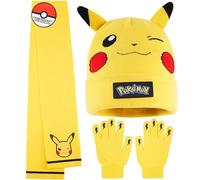 Pokémon Conjunto Bufanda y Gorro y Guantes Niño 8-10 Años, Pikachu Accesorios de Invierno Suave para Frío, Regalos de Anime