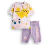 Pokémon Conjunto de camiseta y pantalones cortos para niña | Conjunto completo de camiseta estampada de manga corta con efecto tie-dye y pantalones cortos ciclistas morados para niños Paquete de ropa