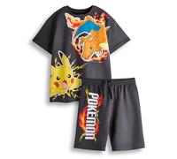 Pokémon Conjunto de camiseta y pantalones cortos para niño | Conjunto de ropa con pantalones y camiseta con gráfico de manga corta en gris oscuro para niños | Conjunto completo de Pikachu Charizard