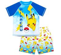 Pokemon - Conjunto de natación para niños, 2 piezas, pantalones cortos de natación y camiseta con protección solar UV, traje de baño para niños de 5 a 12 años, azul, 7-8 Años