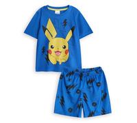 Pokémon Conjunto de Pijama de 2 Piezas Pikachu para ninos | Top de Noche de Manga Corta y Parte Inferior de Pierna Corta con Estampado Integral para ninos en Azul