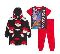Pokémon Conjunto de Pijama de 3 Piezas + Sudadera con Capucha Extragrande niños, Ropa de Dormir, Manta de Forro Polar, Sudadera con Capucha y Pijama a Juego.