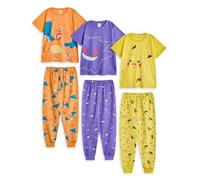 Pokémon Conjunto de Pijama para niñas | Camiseta de Manga Corta con Estampado de Pikachu Gengar y Charizard para niños y Pantalones de Pijama de Pernera Larga (Amarillo, Morado y Naranja)