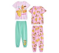 Pokémon Conjunto de Pijama para niñas | Camiseta de Manga Corta con Estampado de Pikachu y Eevee para niños y Pantalones de Pijama de Pernera Larga (Rosa y Verde) | Ropa de Dormir con Estampado