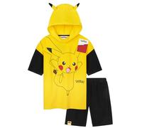 Pokémon Conjunto Verano Niño de Camiseta Toalla con Capucha Niño y Pantalones Cortos Pikachu Anime Ropa Niños Tejido de Rizo (Amarillo, 11-12 Años)
