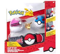 Pokémon Eevee Clip 'N' Go Belt Set - Figura de Batalla de Eevee de 2 Pulgadas con Gran Bola, Bola de Amor y cinturón temático