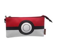 Pokémon Estuche triple Pokeball 5 compartimentos, portatodos escolar, blanco y rojo, producto oficial