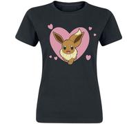 Pokémon Evoli - Herz Mujer Camiseta Negro S 100% algodón Vorne Bedruckt Regular