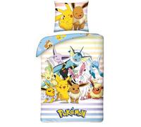 Pokémon Funda Nórdica Cama 90 140x200 + Funda Almohada 70x90 100% Algodón | Ropa de cama reversible | Algodón natural transpirable | Licencia Pokémon | 4-12 | Regalo | Lavable a máquina