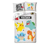 Pokémon Funda Nórdica Cama 90 140x200 + Funda Almohada Pikachu Squirtle | Ropa de cama reversible | Microfibra ultra suave secado rápido Oeko-Tex | Charmander Bulbasaur | 4-12 | Regalo | Idea regalo
