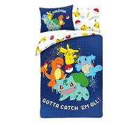 Pokémon Funda Nórdica Cama 90 140x200 + Funda Almohada Pikachu Squirtle | Ropa de cama reversible | Microfibra suave secado rápido Oeko-Tex | Charmander licencia | 4-12 | Regalo | Lavable a máquina