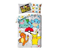 Pokémon Funda Nórdica Cama 90 140x200 + Funda Almohada Pikachu Squirtle | Ropa de cama reversible | Microfibra ultra suave secado rápido Oeko-Tex | Charmander Pokémon | 4-12 | Regalo | Idea regalo