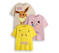 Pokémon Girls T-Shirt Pack of 3 | Yellow, Pink & Brown Short Sleeve Graphic tee Bundle | Pikachu Jigglypuff Eevee Multi-Pack Clothing Set | Game TV Series Movie Merchandise Gift Bundle