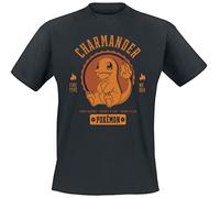 Pokémon Glumanda Hombre Camiseta Negro S 100% algodón Vorne Bedruckt Regular