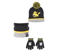 Pokémon, gorro, gargantilla y guantes, niño, gris oscuro, 54 cm