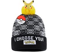 Pokémon Gorro Invierno Niño de Punto, 5-12 Años, Gorros Divertidos Niños Pikachu Gengar Eevee para Escuela Viajes, Regalos de Anime (5-12 Años, Negro Pikachu)