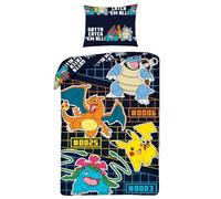 POKEMON Gotta catch 'em all PIKACHU CHARIZARD - Juego de cama funda nórdica 140 x 200 cm + funda de almohada 70 x 90 cm - Reversible - 100% poliéster - Multicolor