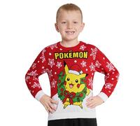 Pokémon Jersey de Navidad, Suéter de Punto con Cuello Redondo para Niños y Adolescentes (Rojo, 13-14 Años)