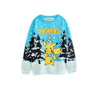 Pokémon Jersey navideño Azul de Punto para niños | Suéter Festivo de Pikachu: Divertido y cálido | Regalo navideño jóvenes Entrenadores Ropa navideña