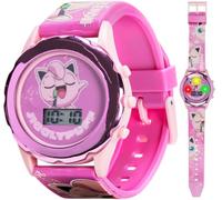 Pokemon Jigglypuff - Reloj Digital LCD para niñas con espectáculo de luz LED y Correa de Silicona Rosa