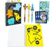 Pokemon Journal with Pens Set - Bundle with Pikachu Spiral Notebook with Divider Tabs Plus 3 Pens, Trading Cards, Stickers for Kids | Pokemon Journal Set