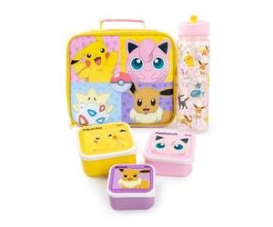 Pokémon Juego de Bolsa para Almuerzo para Niñas | Set de 5 piezas para niños con bolsa de cena con cierre, botella de agua y pote para bocadillos en rosa y amarillo Pikachu, Jiggly Puff, Eevee, Togepi