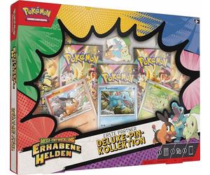 Pokémon - Juego de cartas coleccionables: Colección de pines de lujo Mega-Evolución - Héroes Sublimes: Primeros Compañeros (3 cartas promocionales holográficas, 1 pin de lujo y 5 sobres potenciadores)