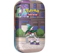 Pokémon - Juego de Cartas coleccionables: Mini Caja de Lata Illumina City: Galagladi y Viscora (2 Paquetes de Refuerzo, 1 Tarjeta de Imagen y 1 Hoja de Pegatinas)