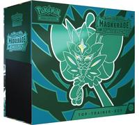 Pokémon - Juego de Cartas coleccionables: Top Trainer Box Carmesin & Purple - Mascarada en el Crepúsculo (1 Tarjeta Promocional de Pantalla Completa con máscara Verde Turquesa, 9 Paquetes de Refuerzo