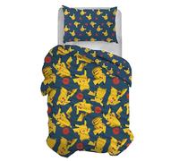 Pokemon - Juego de Funda nórdica Individual de algodón, 100% algodón, 155 x 200, Funda de Almohada de 50 x 80, Cama de Dormitorio, Producto Oficial, sin sábana Bajera