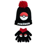 Pokémon Juego de gorro y guantes niños | Gorro y guantes de invierno para niñas y niños | Rojo Talla única