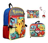 Pokemon - Juego de mochila de 5 piezas con colgante de llavero para niños, escuela, viaje