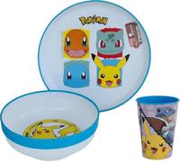 POKEMON Juego de Vajilla Reutilizable Bicolor - Juego de 3 Piezas: Plato, Cuenco y Vaso con Base Antideslizante - PIKACHU