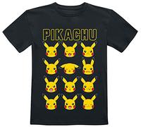 Pokèmon Pikachu - Faces Unisex Camiseta Negro 122/128, 100% algodón,