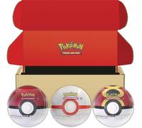 Pokémon: Lote de latas Poké Ball de JCC Pokémon: Poké Ball, Honor Ball y Acopio Ball (9 Sobres de Mejora de JCC Pokémon y 6 Hojas con Pegatinas)