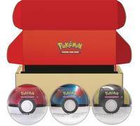 Pokémon: Lote de latas Poké Ball de JCC Pokémon: Poké Ball, Super Ball y Ultra Ball (9 Sobres de Mejora de JCC Pokémon y 6 Hojas con Pegatinas)