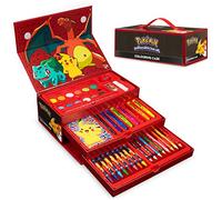 Pokemon Maletin Pinturas Set de Arte para Niños con Rotuladores Lápices de Colores Pinturas de Acuarela Crayones de Cera Pikachu Ideas de Regalos (Negro/Rojo)