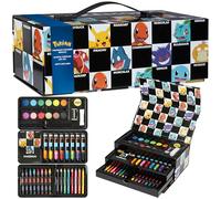 Pokemon Maletin Pinturas Set de Arte para Niños con Rotuladores Lápices de Colores Pinturas de Acuarela Crayones de Cera Pikachu Ideas de Regalos (Negro)