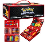 Pokemon Maletin Pinturas Set de Arte para Niños con Rotuladores Lápices de Colores Pinturas de Acuarela Crayones de Cera Pikachu Ideas de Regalos (Negro/Rojo)