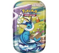 Pokémon Minicaja coleccionable GCC Vaporeon de la expansión Escarlata y Violeta - Evoluciones Prismáticas (dos paquetes de expansión y una moneda)
