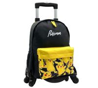 Pokemon Mochila Escolar Pikachu Americana Adaptable + Carro Toybags con 4 Ruedas Giratorias, Unisex niños, Negro, Grande