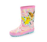 Pokémon Botas de agua para niñas | Botas de agua para niños con estampado de personajes de Pikachu, Eevee y Jigglypuff en rosa | Botas Infantiles de Goma Resistentes al Agua con Efecto Mármol