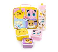 Pokémon Juego de Bolsa para Almuerzo para Niñas | Set de 5 piezas para niños con bolsa de cena con cierre, botella de agua y pote para bocadillos en rosa y amarillo Pikachu, Jiggly Puff, Eevee, Togepi