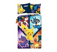 Pokémon Niños Funda Nórdica Cama 90 135x200 + Funda Microfibra | Ropa de cama reversible | Cama 90 | Microfibra Oeko-Tex | Secado rápido | Pikachu Lucario Gengar | Licencia oficial