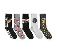 Pokémon Pack de 5 calcetines para hombre, varios gris, 10-13